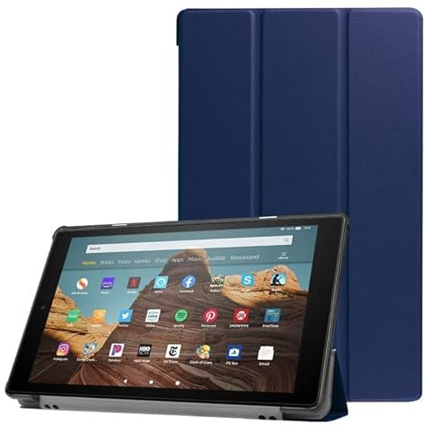 Custodia per tablet Amazon Kindle Fire HD 10 2017 / 2019, con struttura orizzontale, in pelle, con supporto pieghevole in tre e funzione sleep/wake-up