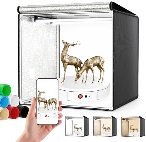Box Fotografico 30x30x30CM, Couleeur 3000-5600K Regolazione Colori a 3 Livelli tudio Fotografico Portatile, CRI 95+ Luce Anulare Dimmerabile, 6 PVC Colori Sfondo Light Box Studio per Fotografare