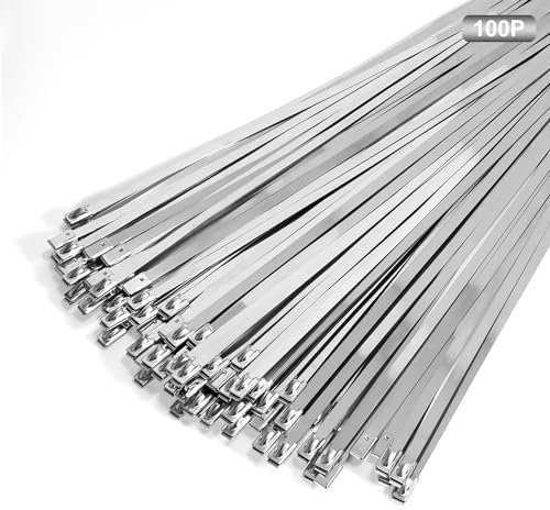 100 Pièces Collier de Serrage Inox 450mm x 4,6 mm Métal Zip Ties Résistance à La Traction 122 kg Colliers de Serrage Inox Autobloquante Résistants Aux Hautes Températures et Aux UV