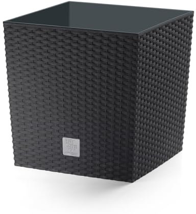 IMJ-Global Maceta decorativa de plástico para flores, 40 x 40 x 40,8 cm, para interior, exterior, cuadrado, color negro, 64 litros, diseño moderno