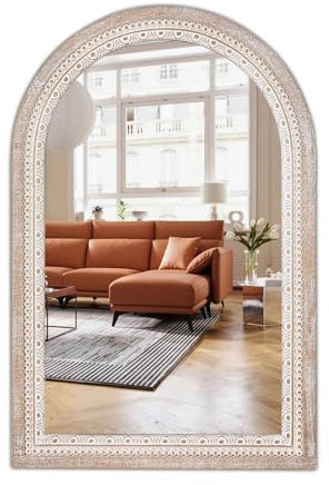 Espejo de pared de madera arqueado de 36 x 24 pulgadas, espejo de arco rústico para baño sobre fregadero, tocador, sala de estar y entrada