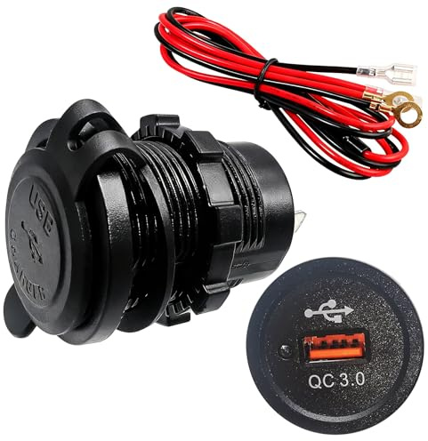 Presa caricatore USB, Dujelixa QC3.0 Presa caricabatteria da auto impermeabile 12V, 1pezzo caricatore USB da auto con indicatore LED blu, fusibile da 60 cm per auto, camper, barche, yacht da 12V/24V