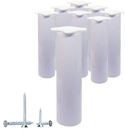SKIR'CO 8 pièces, Pieds de Meubles Blancs Réglables en Hauteur, Hauteur 15 cm, Diamètre 40 mm, Pieds de Meubles Ronds en Aluminium, Vis Incluses