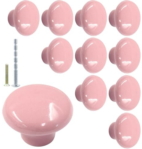 Biaungdo Keramik-Türknäufe, Retro-Kommodenknäufe, runde Schrankknäufe, dekorative Schubladenknöpfe für Schrank, Schublade, Schrank, 10 Stück (Rosa)
