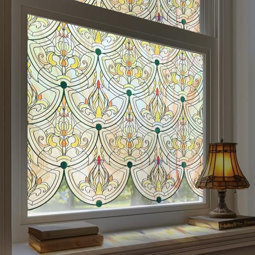 Film décoratif 3D pour fenêtre - Verre coloré - Film Brise-Vue - Film de fenêtre - Film de Protection Contre Les Regards indiscrets - pour Porte d'entrée, Maison, Fenêtre de Fer, 60x180CM