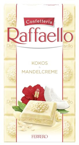 Ferrero Raffaello Tafel – Weiße Schokolade mit Kokos- und Mandelcreme – 1 x 90 g Schokoladentafel (Packung mit 6)
