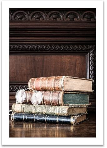 ARTFAVES® Poster - Bücher Brille | Wanddeko Wandbild Fotografie Vintage | ohne Rahmen | 21 x 30 cm