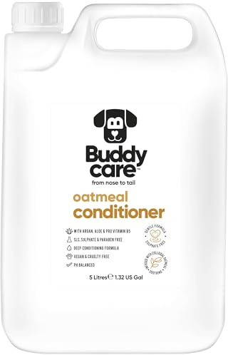 Buddycare Oatmeal Dog Conditioner (5L) Made with Aloe Vera, Argan Oil & Pro Vitamin B5 to Detangle Matted Coats & Relieve Sensitive & Itchy Skin, Suitable for Puppies from 8 Weeks, Vegan Formula