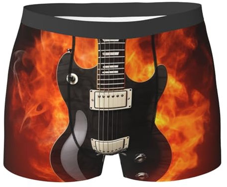 Anceky Mens Underwear Boxer Briefs Soft Stretch Boxer Briefs Breathable Rock Guitar Boxers With Contour Pouch