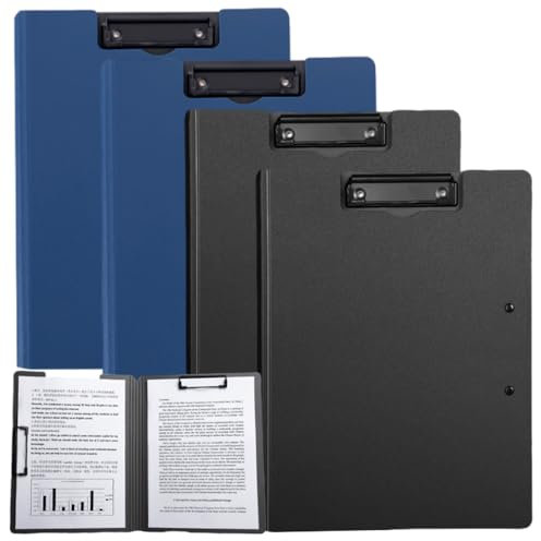 Sctmda Portablocco A4 4 Pezzi Cartellina Portadocumenti A4 Clip Boards Tavoletta Portablocco A4 Tavolette Appunti in Plastica Portablocco Doppia Clip Portablocco con Coperchio per Ufficio Ristorante