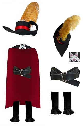 Kater Kostüm Katze in Stiefeln Cosplay Hut Umhang Outfits mit Gürtel Zubehör Requisiten Stiefel Abdeckung für Halloween