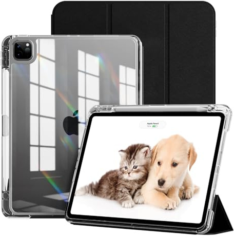 JKSML Funda para iPad Pro de 12.9 pulgadas de 6ª/5ª/4ª generación (2022/2021/2020) con soporte para lápices, parte trasera transparente extraíble 2 en 1, carga de lápiz de 2ª generación, apagado y