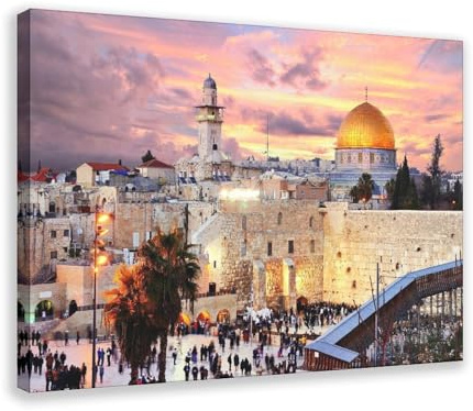 Leinwandposter Jerusalem der Tränen, Israel, Sonnenuntergang, Skyline, Stadt, extra groß, für Wohnzimmer, Schlafzimmer, modernes Poster, Wandkunst, Dekordruck, Gemälde, Wohnzimmer, Schlafzimmer