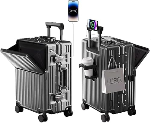AIWEINY Handgepäckkoffer für Frühjahr/Sommer, fluglinienzugelassen, mit TSA-Schloss, 360°-Rollen, PC-Hartschale und druckfestem Aluminiumrahmen, passend für 20'', 24'' und 26''. (20‘’, Dunkelgrau)