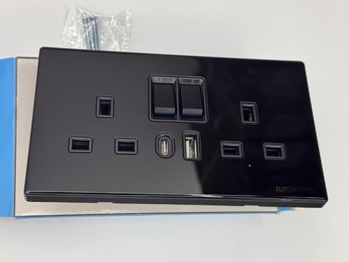 Cambridge Lifestyles ® Double Switched Socket with 20W PD USB C and A Fast Charging Ports, Electric Power Sockets 2 Gang 13 Amp, Wall Outlet Matt Satin Black Panel, 1 Pack in box