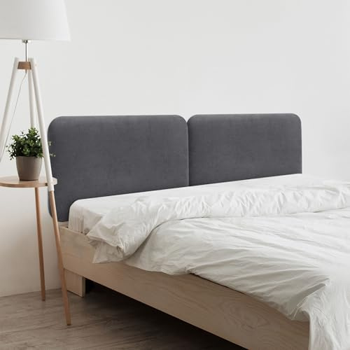 DHOME Gepolstertes Glattes Abgerundetes Kopfteil aus Aqualine-Stoff für Wand Akustik-Kopfteile Schalldämmend Kopfende Bett Schlafzimmer (Aschgrau, 180cm Dual)