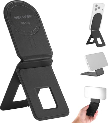 NEEWER Handy Ständer, Magnetische Handyhalterung Tischstativ Selfie Stick, vielseitig einsetzbar, faltbar, Leder Phone Holder kompatibel mit MagSafe iPhone Samsung Android für Videoaufnahmen, PA139