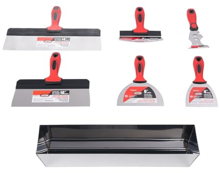 RASTKY Kit D'outils Manuels pour Cloisons Sèches de qualité Professionnelle avec Lame en Acier Inoxydable, Grattoir à Peinture et Seau à Boue de 16 Pouces pour Projets de Bricolage