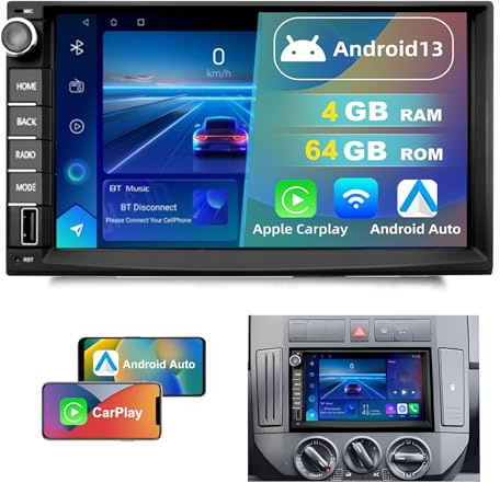 DVRMEDIA 4G+64G Android 13 Autoradio für VW POLO 9N 9N3 MK4 2001-2009 2 Din, 7 Zoll QLED Bildschirm mit Wireless CarPlay & Android Auto, 1080P Rückfahrkamera, GPS Navi, WiFi, Bluetooth, DSP FM RDS USB