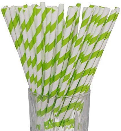 LUXENTU Pailles Boisson en Papier - 100, 300, 500 ou 1000 Pièce - Vert/Rayures, 100 Stück