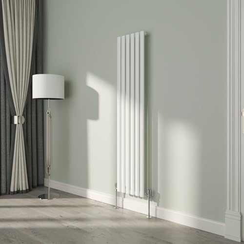 NRG White Oval Radiator Vertical 1600x354mm Single Panel Central Heating | Designer Radiator Wall Mounted, Modern Radiator, High Heat Output, Mild Steel, for Living Room, Kitchen, Bedroom