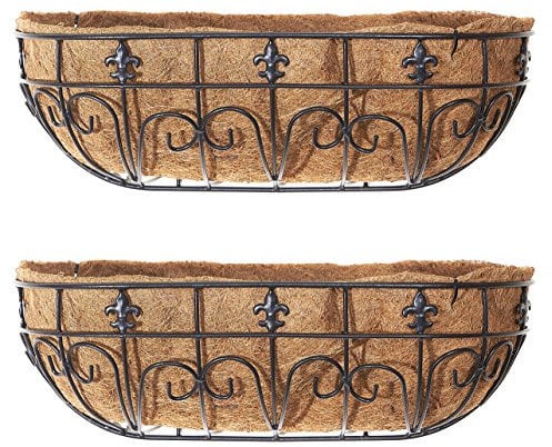 RUDDINGS WOOD Set of 2 x 24 (60cm) Fleur de lys Wall Trough Planters - Garden Wall Baskets - Window Boxes