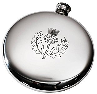 Standard Thistle Embossed Sporran Pewter Flask - 4oz
