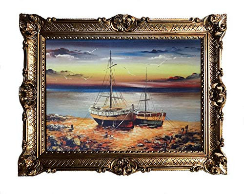 Lnxp Wunderschönes Gemälde Schiffsbild Bild Schiff Segelschiff Segelboot Meer Wellen Maritime 90x70 cm Bilder Barock Antik Repro 58B