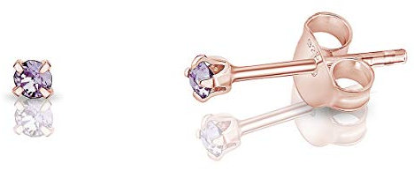 Punto Luce Orecchini Viola - Orecchini Lilla - Orecchini Argento 925 Placcati Oro Rosa con Brillantini di Vero Cristallo 2 mm - Orecchini Lobo Donna - Orecchini Colorati - Orecchini Piccoli Oro