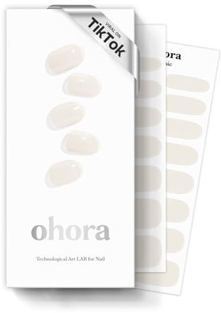 ohora Semi Cured Gel Nail Strips (N Cream Cotton) - White, Solid, 30 Pcs for 2 Nail Cycles, UV Lamp Compatible, Salon-Quality, Long-Lasting & Easy to Apply, Includes 2 Prep Pads, Nail File & Stick