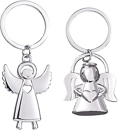 2 Pièces Porte Clé Ange Gardien,Ange Gardien Porte-clés Porte-clés en Métal Ange Porte-clés Star Pendentif Ange Gardien,pour Voiture Permis Conduire Couple Cadeau de Trousseau Anniversaire (Argent)