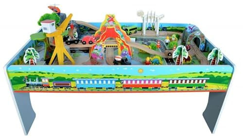 Eisenbahn Kinder Set 98 x 63,5 cm - Baby Spielzeug Holzeisenbahn Zubehör - Holz Eisenbahnen Motorikspielzeug Baby - Holzeisenbahn Set 80 Verschiedene Elemente