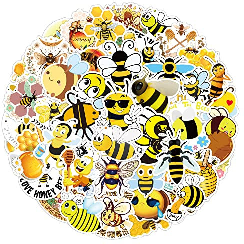 AUCEKO 50 Stück Aufkleber Pack Biene Bee Sticker Set wasserdichte Vinyl Sticker für Laptop Kinder Autos Motorrad Fahrrad Skateboard Gepäck Koffer Computer Aufkleber Graffiti Decal