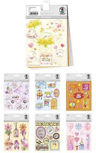 Ursus 56330004 - 3D-Sticker Set Girly, Set mit 7 verschiedenfarbigen Stickerbogen, selbstklebend, leicht abziehbar, geeignet zur Kartengestaltung