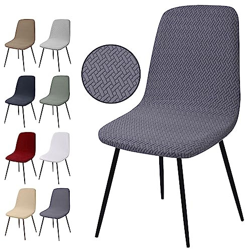 Stuhlhussen 2er Set, Stretch Stuhlbezug Jacquard Esszimmerstühlhussen Universal Stuhlhussen Abnehmbarer Waschbarer Stuhlabdeckung für Esszimmer,Hotel,Bankett,Hochzeit,Partys Deko(T-Grau,2er Set)