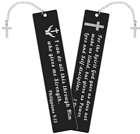 MWOOT 2 Stück Bibelversen Lesezeichen mit Kreuz Anhänger, Inspirierendes Christliches Lesezeichen, Religiöses Geschenk für Frauen Männer Buchliebhaber, Metall Lesezeichen für Bibelstudium Zubehör