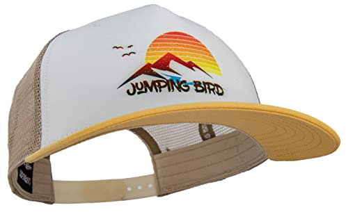 Jumping Bird Trucker Cap (Beige/Weiß) • Mesh Cap für Herren & Damen • Sunset Druck • Retro Style Kappen • Netzcap atmungsaktiv