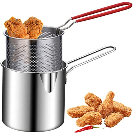 SHRIGM Friteuse en Acier Inoxydable - Petite friteuse à économie d'style Japonais,Gadgets Cuisine pour Frire Les Cuisses Poulet, Le Poisson séché, Les Frites, Les côtelettes Poulet