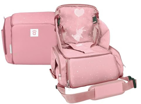 Asalvo BOOSTER SUSHI Trona Portátil Bebé para Viajes y Comidas Fuera, Tronas de Bebé Compactas con Bolsillos para Accesorios, Trona Plegable y Portátil para Bebés con Arnés de Seguridad, Rosa