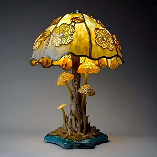 YGWXYYZJ Mushroom Table Lamp, Fantasy Stained Plant Series Night Light Mini Vintage Room Bedside Lamp, Bohemian Resin Mushroom Decorative Bedside Lamp for Bedroom Living Room (G)