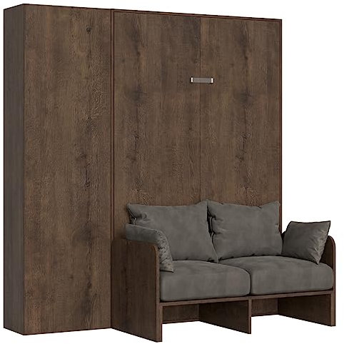 Decor Space Letto Napoli matrimoniale a scomparsa con divano, in legno, con apertura verticale, per camera da letto (Con colonna, Noce)