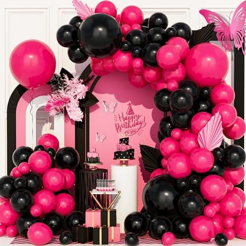 Ousuga Palloncini Nero Rosa, 111 Pezzi Nero Rosa Rossa Arco Palloncino Kit Donne Ragazza Compleanno Matrimonio Baby Shower Fidanzamento San Valentino Proposta Festa Laurea Decorazioni