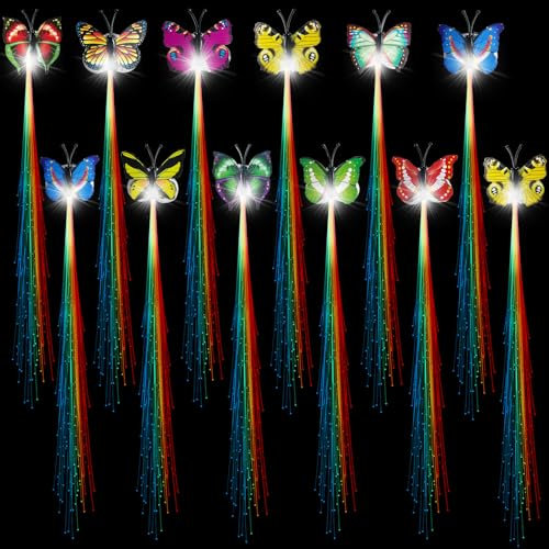 Joycabin 12 Stück LED Haarschmuck, Leucht Haarreif, LED Schmetterling Haarclips Leuchtend, LED Haar Barrettes, Leuchten Spielzeug für Frauen Mädchen Neon Kopfbedeckungen Karneval Weihnachten Halloween