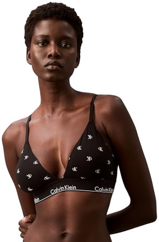 Calvin Klein Damen BH Bralette Triangle herausnehmbare Polster, Schwarz (Black Diamond Logo Print), S
