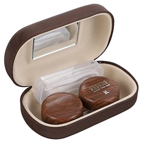 PartyKindom Vintage Leather Wood Grain Case Leak-Proof Design 2-Piece Set for Travel Portable Eye Holder in Dark Brown