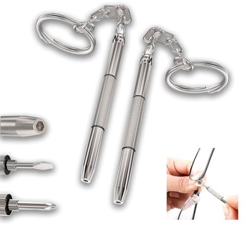 Glasses Screwdriver Keyring Tool, 3-in-1 Mini Screwdriver Set, Glasses Tightening Kit, Flat Head & Phillips Repair Screwdriver, Screwdrivers for Sunglasses, Glasses, Phones & Watches, Pack of 2