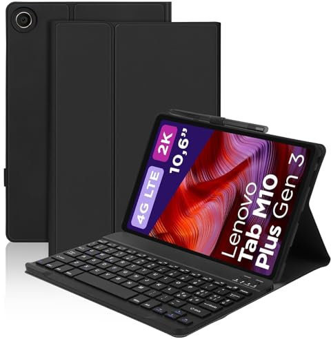 YNNHUDEEP Tastiera per Lenovo M10 Plus, Cover con Tastiera per Tablet Lenovo Tab M10 fhd plus (3rd Generazione) 10.6 2022, Tastiera Layout Italiano Bluetooth per Lenovo Tab M10 Plus 3rd Gen, Nero