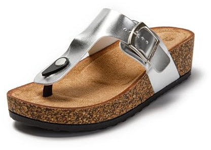 JOMIX Sandales Femme Mules Femmes Chaussons d'été Tongs Femme Claquette Femme Réglable d'été Confortables pour Maison Piscine Plage (Argenté Métallique, 38)