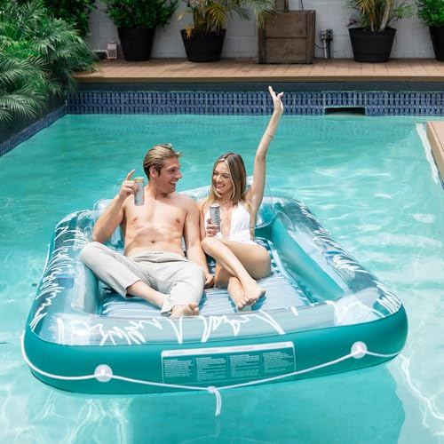 Sunrio Sonnenbad für Erwachsene, aufblasbares Sonnenbad, Grün, mit Kissen, Liege, Schwimmer, entworfen mit Getränkehaltern, aufblasbare Sonnenwanne für Pool, Strand, See, Hinterhof, Sonnenbaden, Größe