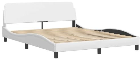 vidaXL Bettgestell Dover, Bett mit Lattenrost, Bettrahmen in Wellenform, Doppelbett Polsterbett Schlafzimmerbett, Weiß 160x200cm Kunstleder